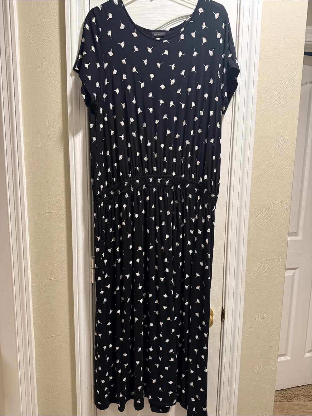 J.Jill Black Maxi Dress with Cream Floral Print